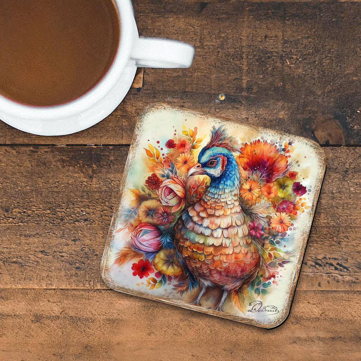 Turkey Wooden Cork Coasters Gift Set of 4 - Thanksgiving Decor by G. DeBrekht