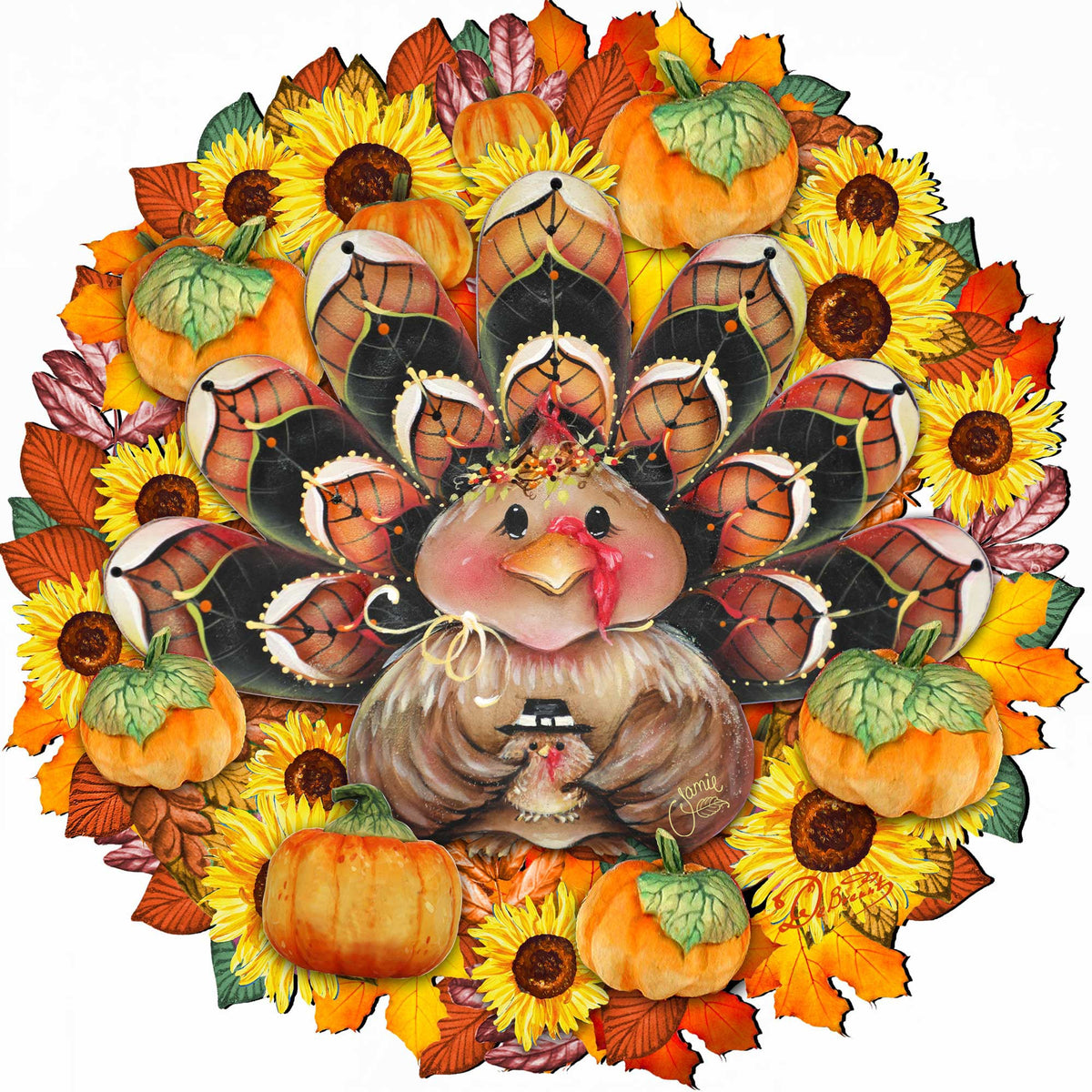 Turkey Holiday Door Wreath – Handcrafted Thanksgiving Decor by Jamie Mills-Price