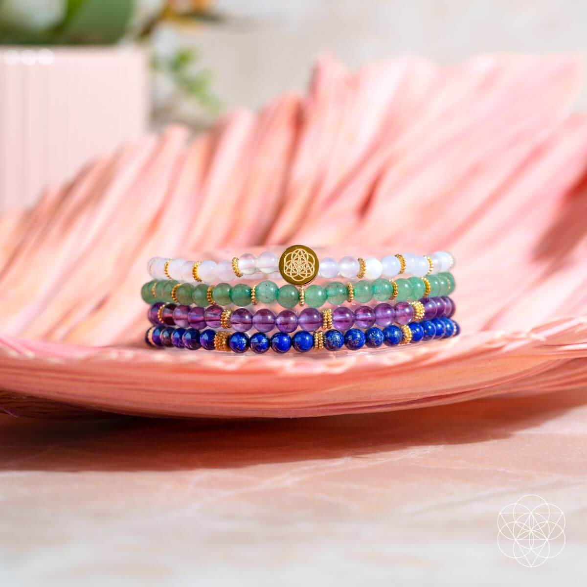 Good Karma Bracelet Set – Pack of 4 Crystal Bracelets for Luck & Success