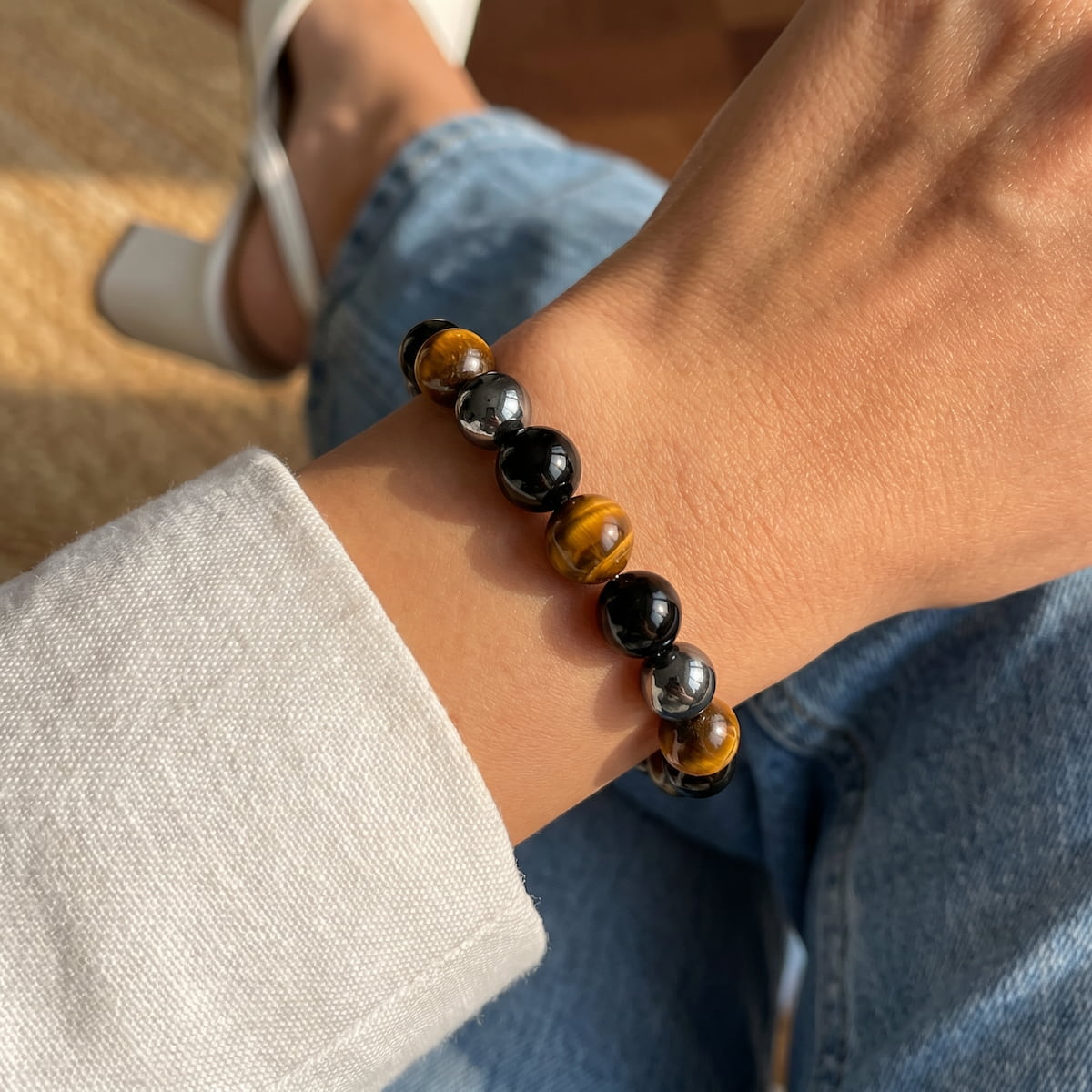 Triple Protection Bracelet – Hematite, Black Obsidian & Tiger's Eye Crystal Jewelry