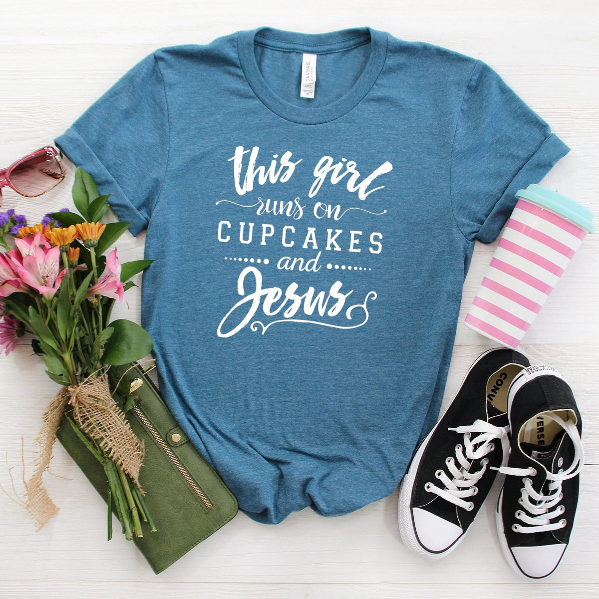 Christian Women's T-Shirt – Cupcakes and Jesus Shirt | Soft Bella Canvas Tee