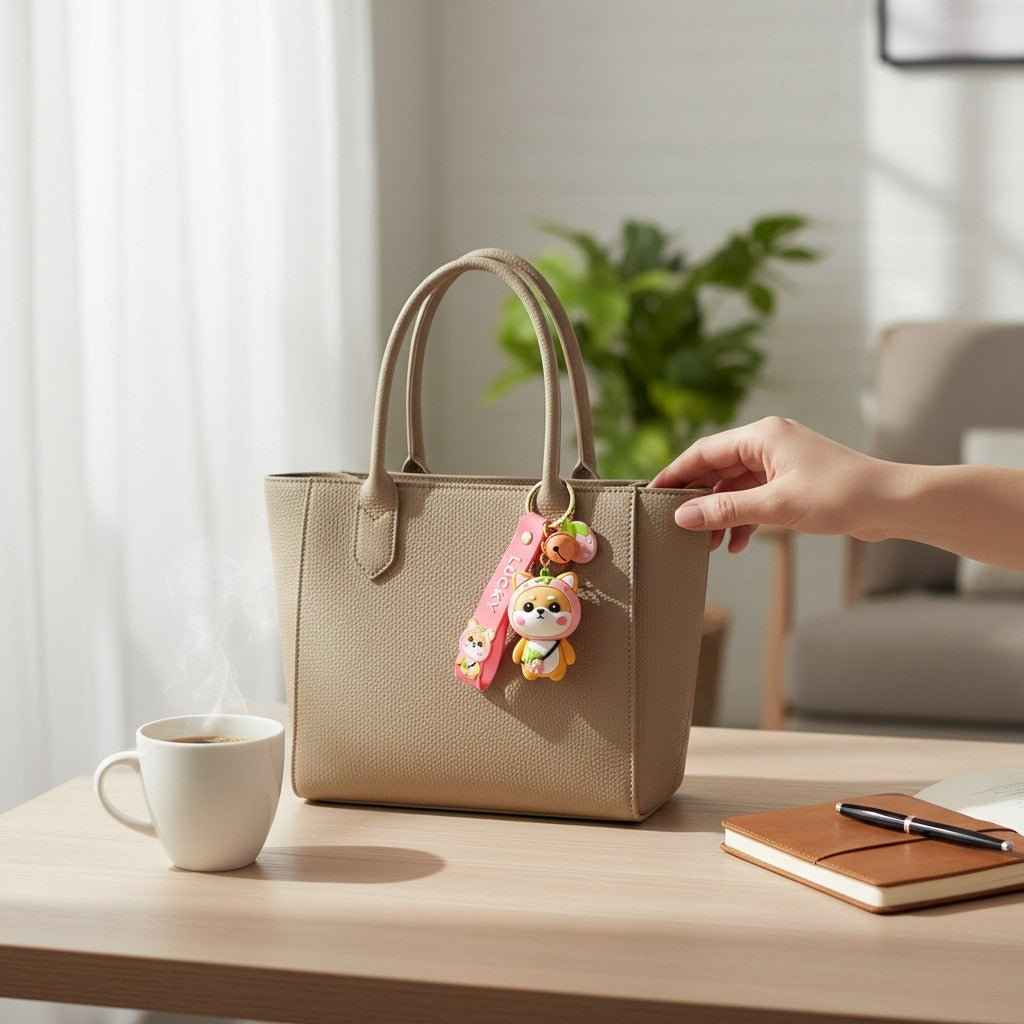 Strawberry Shiba Inu Keychain – Kawaii Bag Charm | Cute Gift for Her