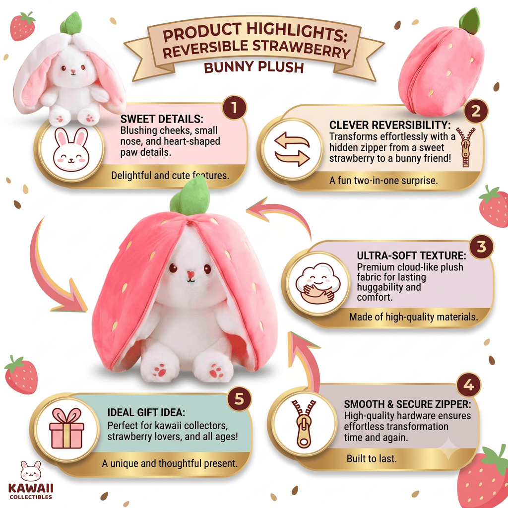 Reversible Strawberry Bunny Plush – Hide & Seek Transforming Stuffed Animal