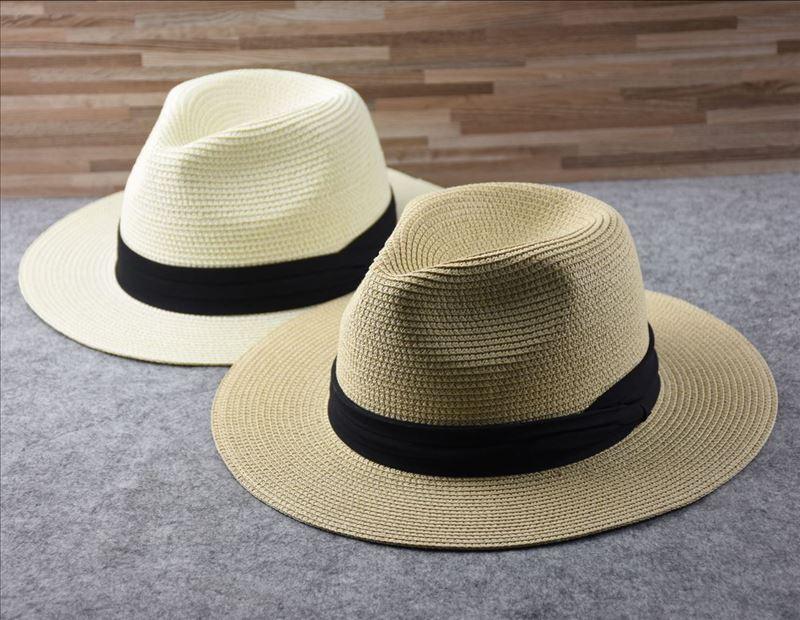 Unisex Wide Brim Straw Fedora Hat – UV Protection
