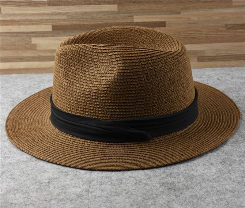 Unisex Wide Brim Straw Fedora Hat – UV Protection