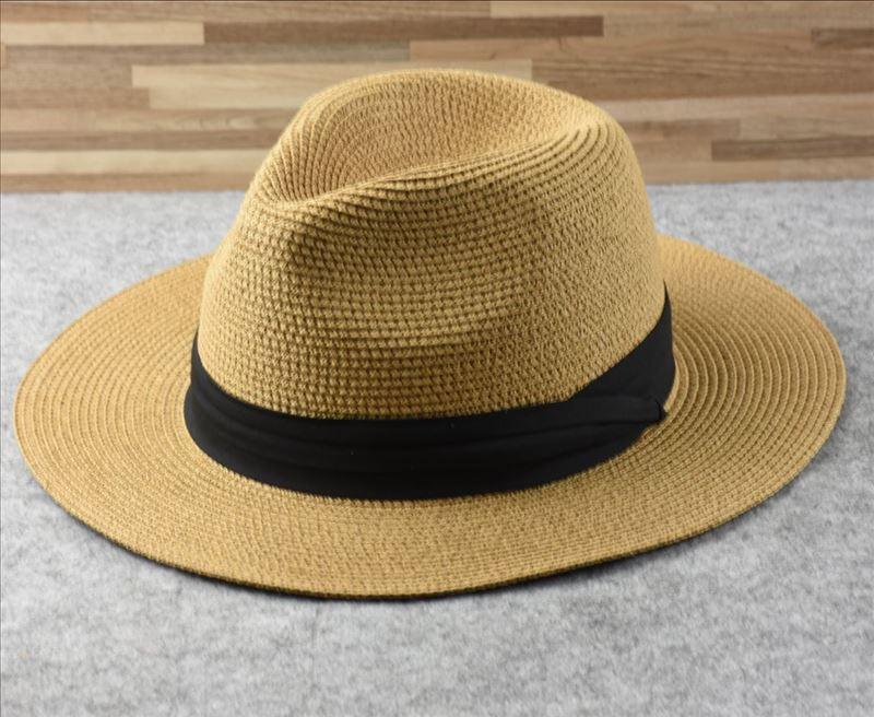 Unisex Wide Brim Straw Fedora Hat – UV Protection