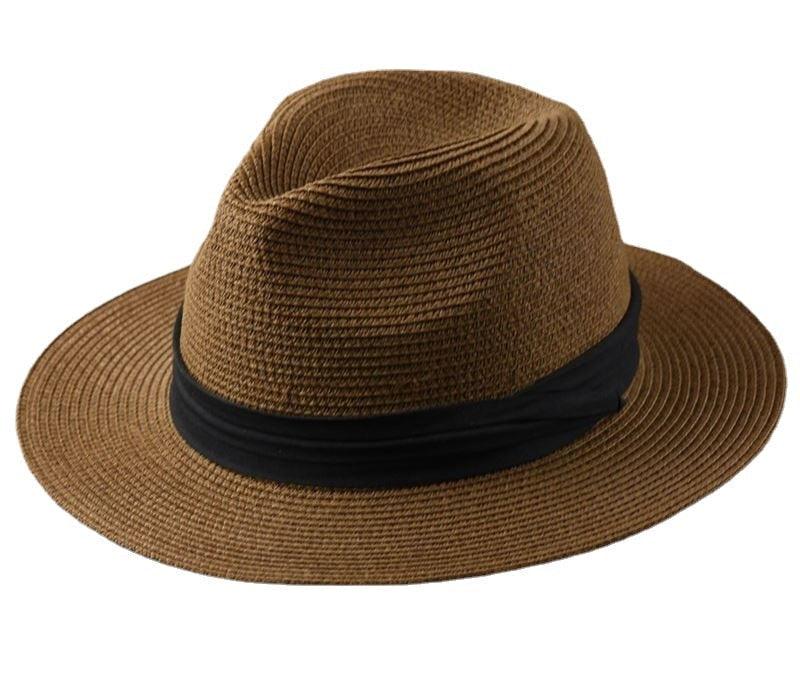 Unisex Wide Brim Straw Fedora Hat – UV Protection