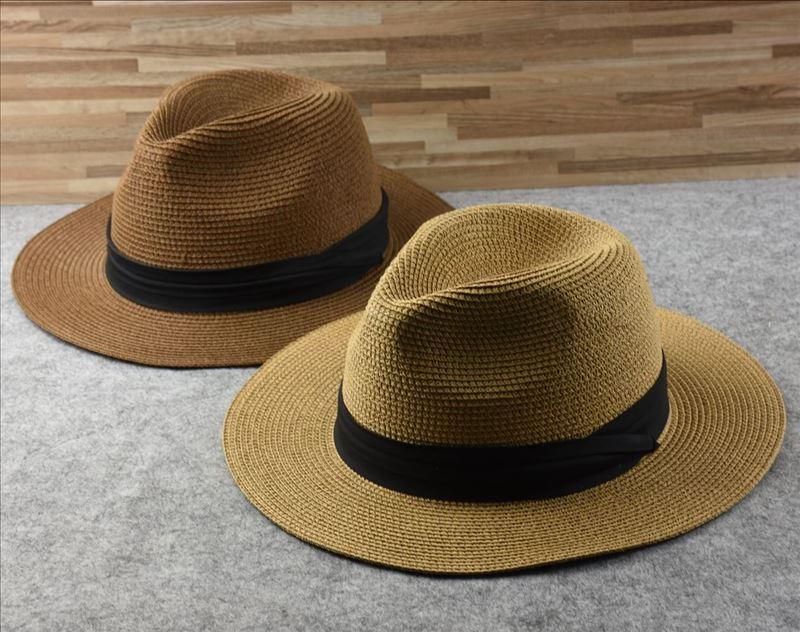Unisex Wide Brim Straw Fedora Hat – UV Protection