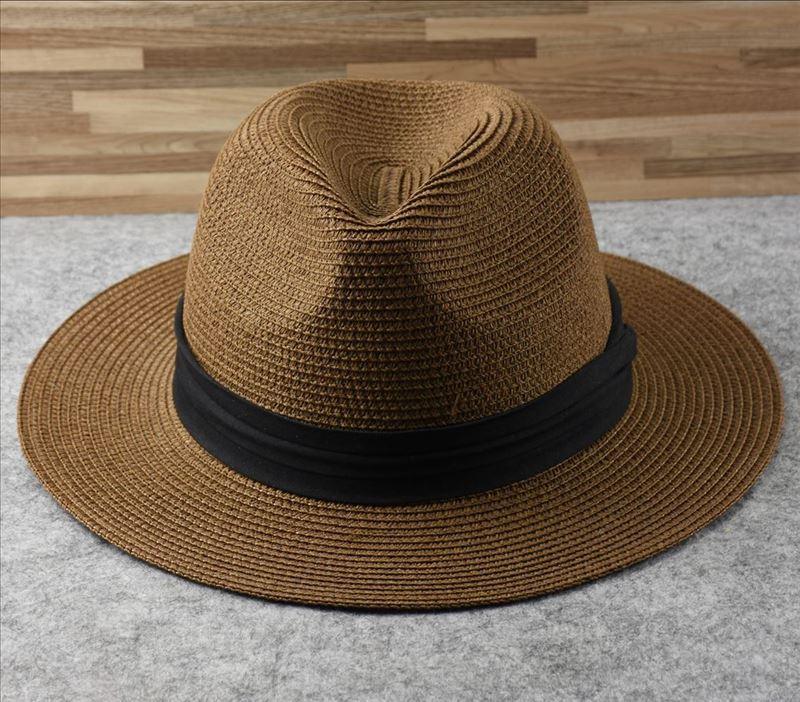 Unisex Wide Brim Straw Fedora Hat – UV Protection