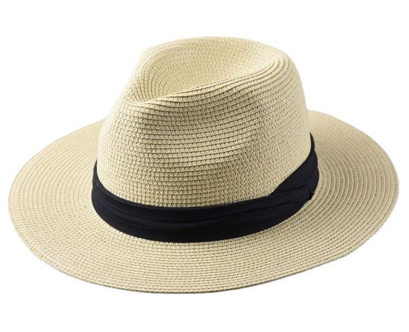 Unisex Wide Brim Straw Fedora Hat – UV Protection