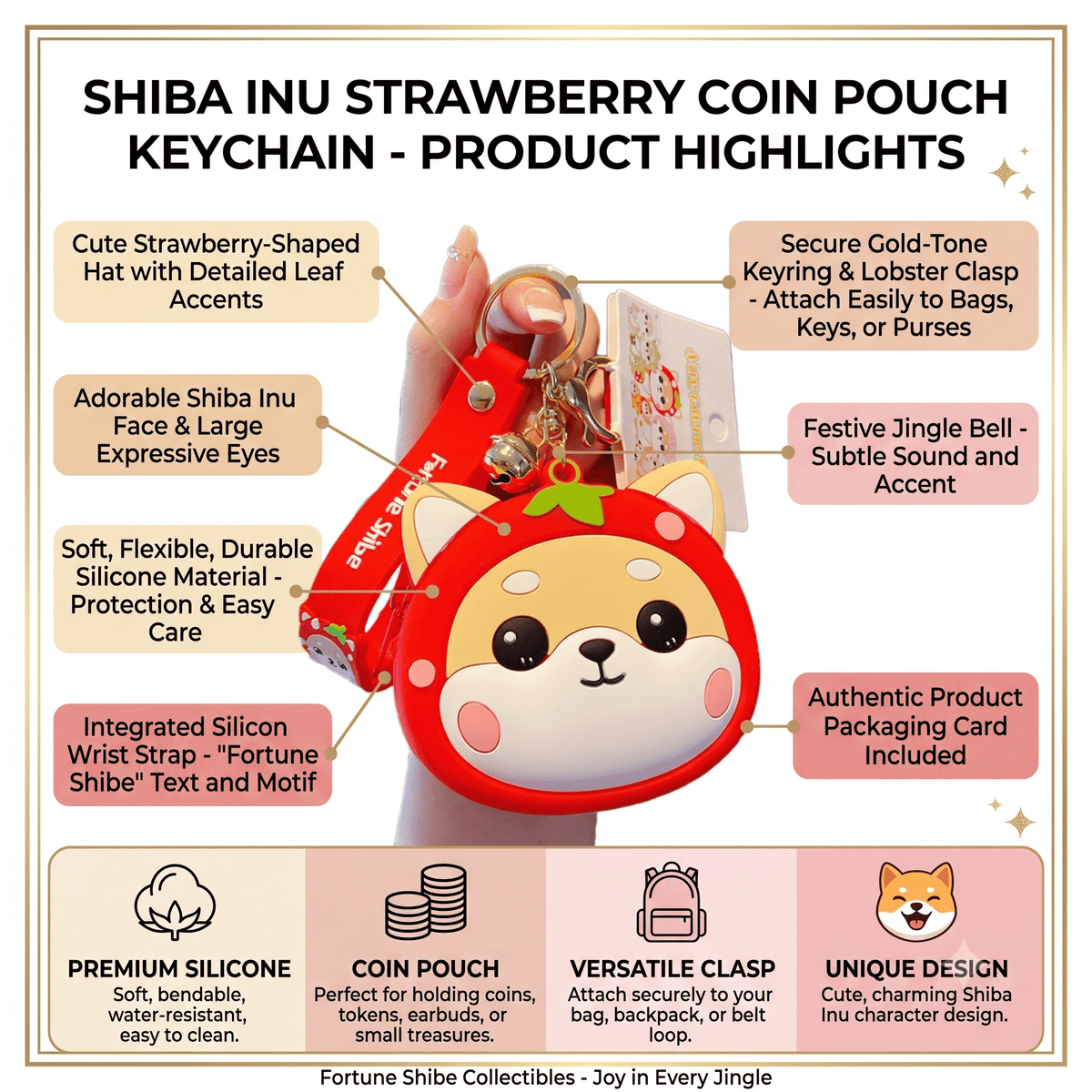 Shiba Inu Coin Purse Keychain – Kawaii Zippered Pouch | Cute Bag Accessory