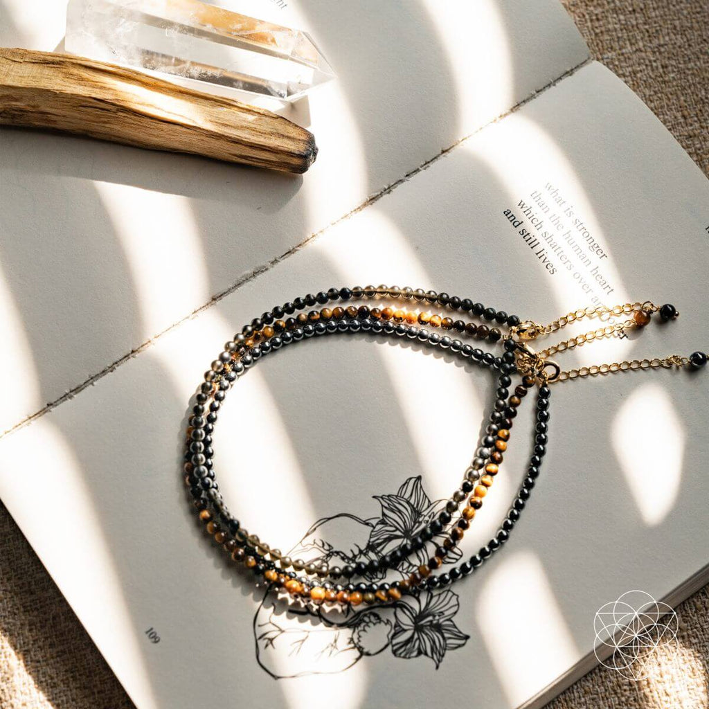 Triple Protection Anklet Set – 3-Crystal Anklet Set for Spiritual Shielding & Grounding