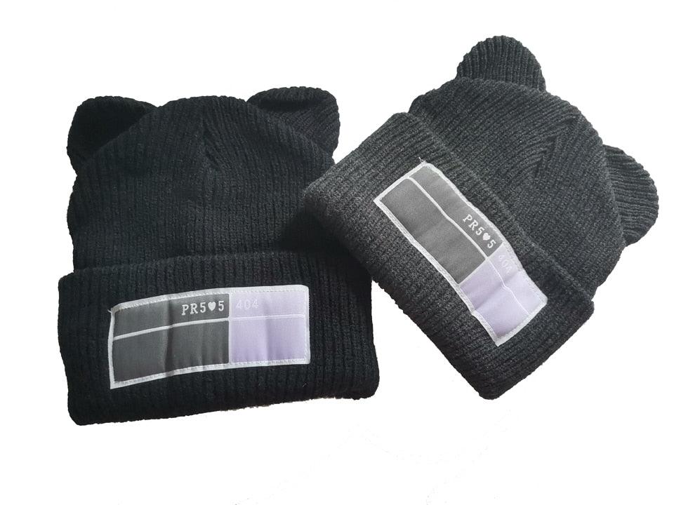 Women's Knit Beanie with Double Pom-Poms