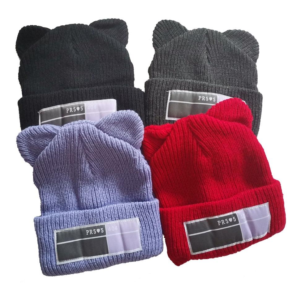 Women's Knit Beanie with Double Pom-Poms