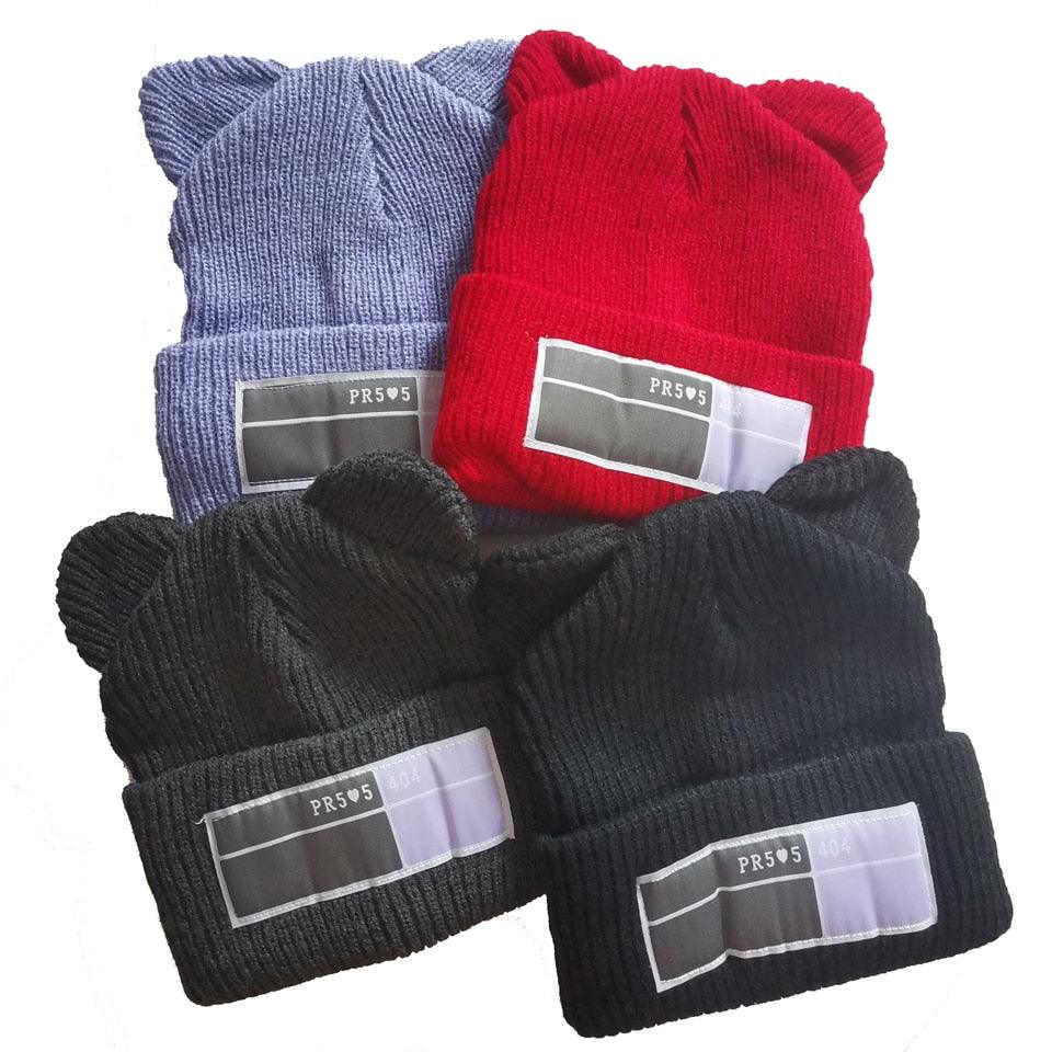 Women's Knit Beanie with Double Pom-Poms