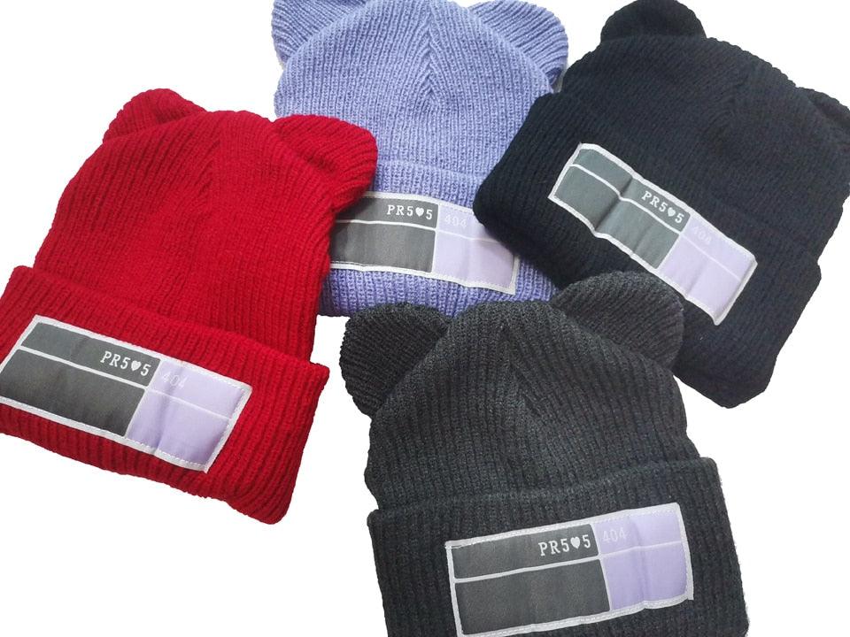 Women's Knit Beanie with Double Pom-Poms