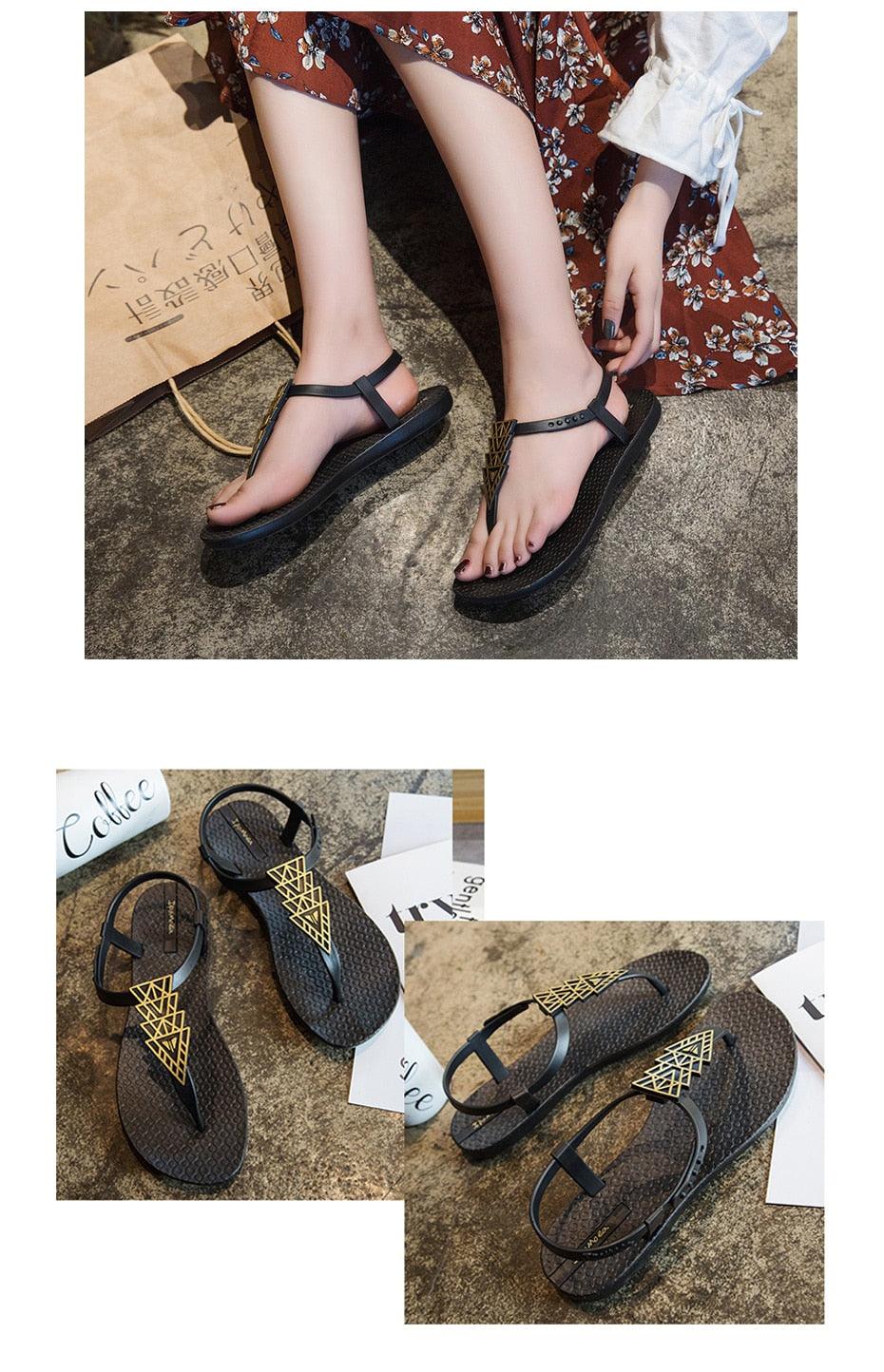 Women's Geometric T-Strap Flat Sandals