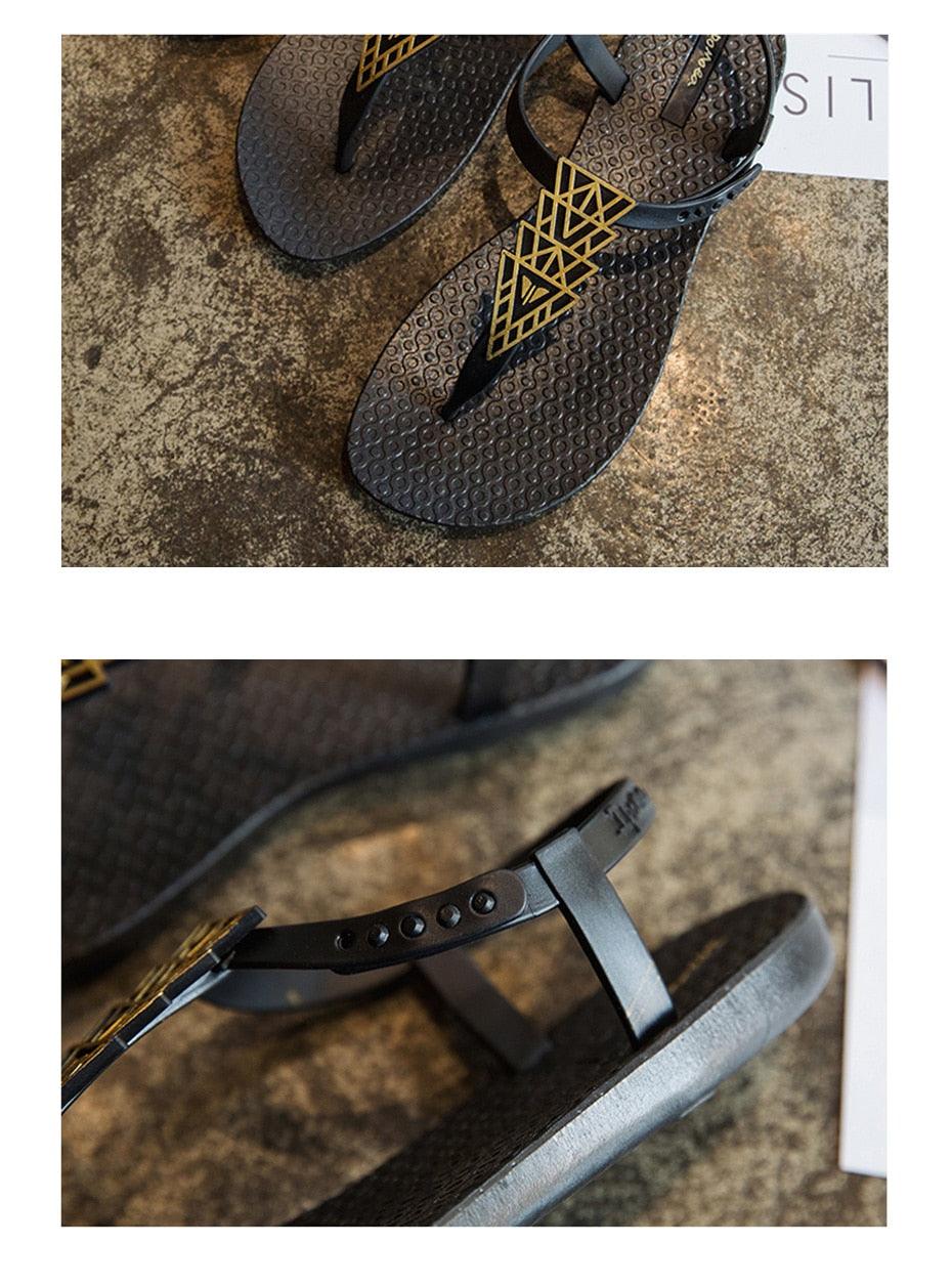 Women's Geometric T-Strap Flat Sandals