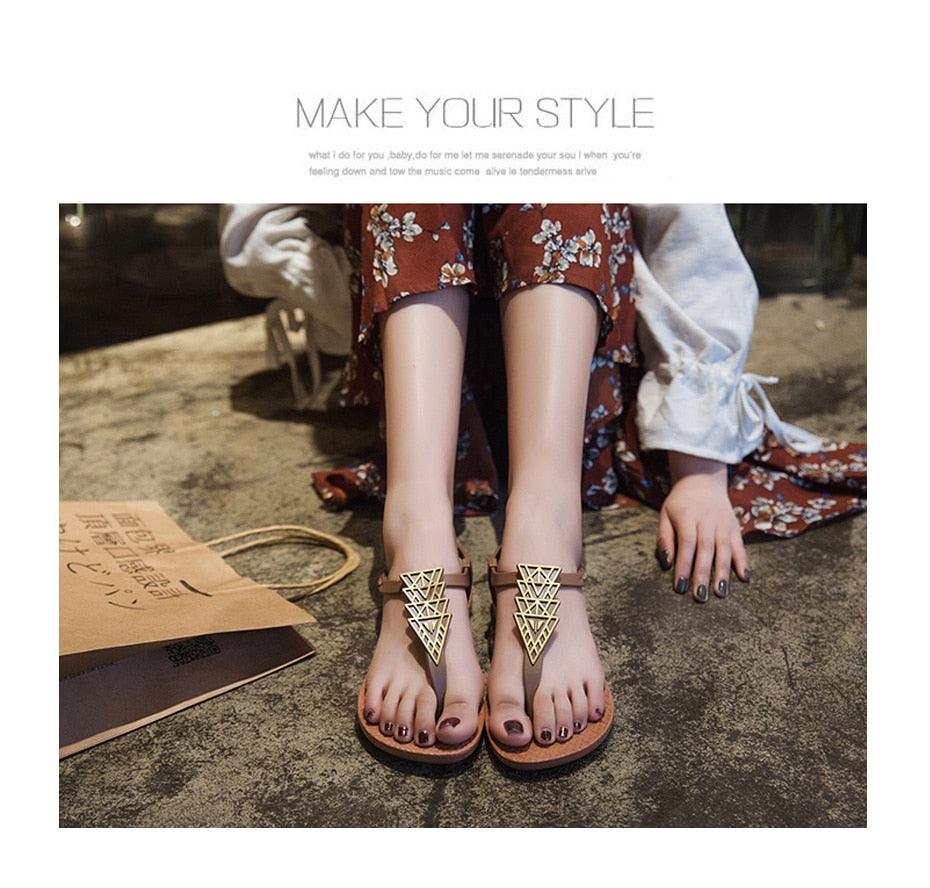 Women's Geometric T-Strap Flat Sandals