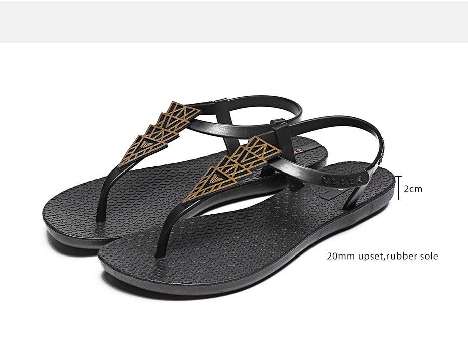Women's Geometric T-Strap Flat Sandals